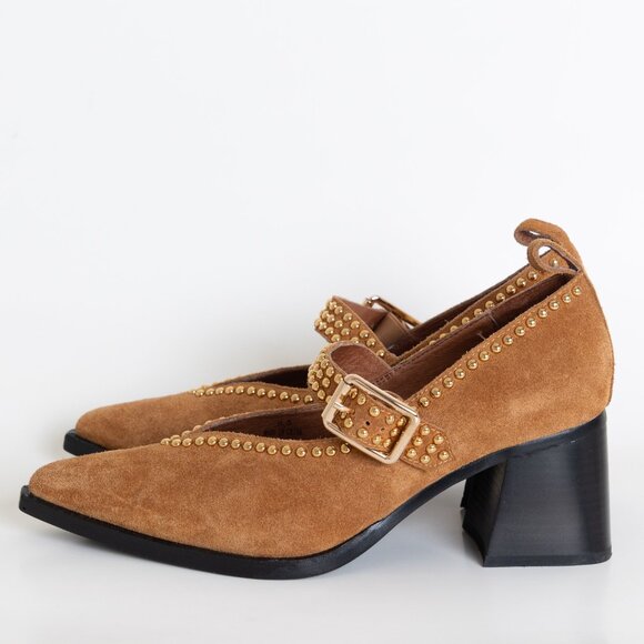 Jeffrey Campbell x Free People Walk On By Heels Studded Brown Suede Leather - Picture 4 of 16